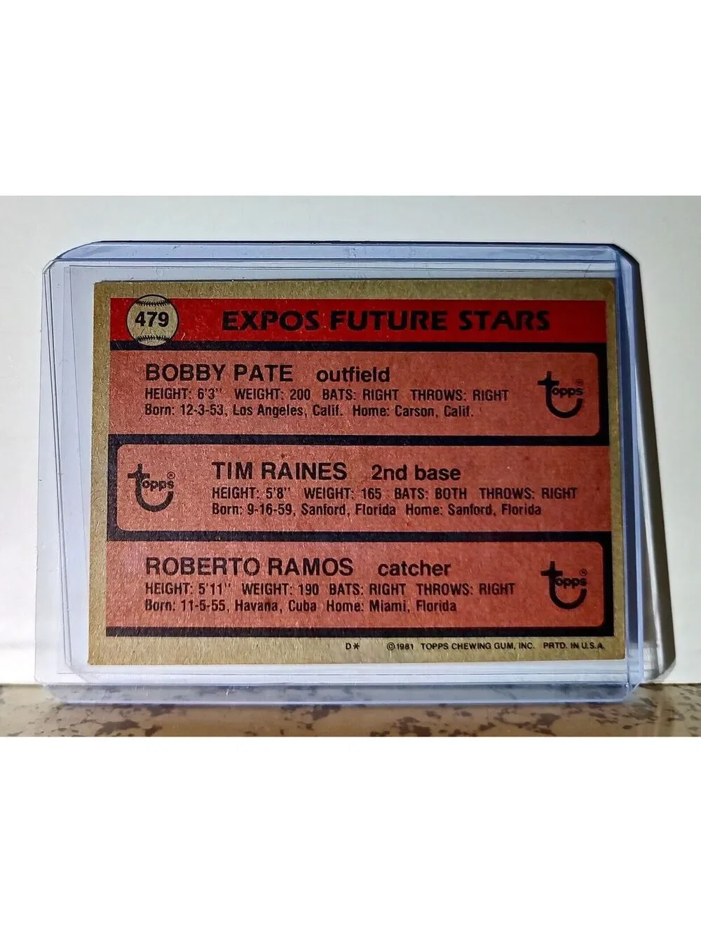 Raines / Ramos / Pate 1981 Topps Future Stars MLB #479 Card Montreal Expos